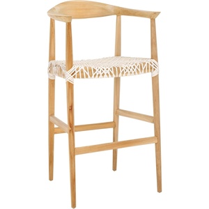 Safavieh Home Bandelier Scandinavian Brown Teak and White Leather 29-inch Bar Stool