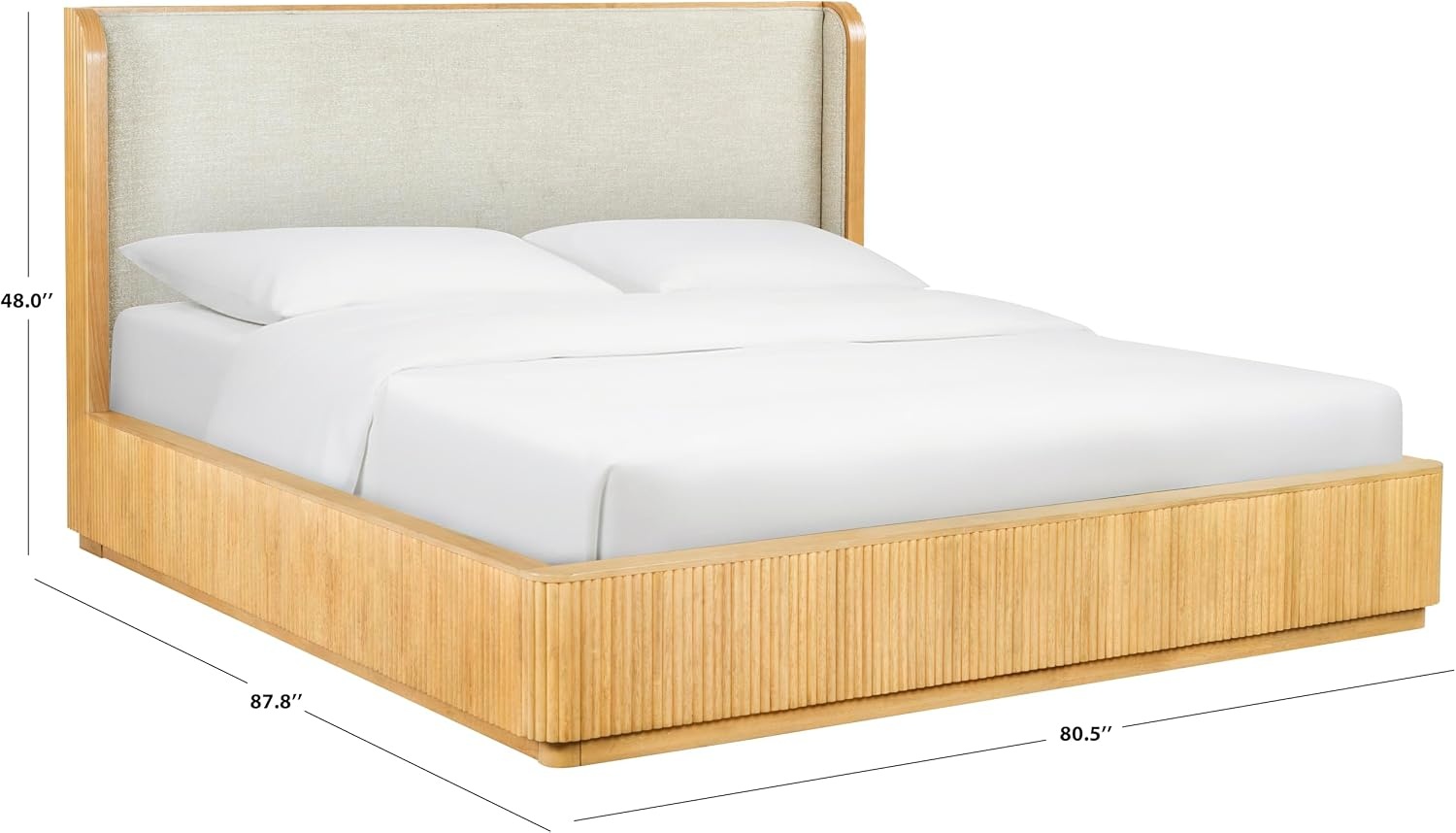 image:imageSAFAVIEH Couture Collection Barrymore Greige Oak amp Taupe Reeded Wood Upholstered Queen Bed Modern Platform Bed Frame with Textured Wood Detail SFV2227AQGreige OakTaupe