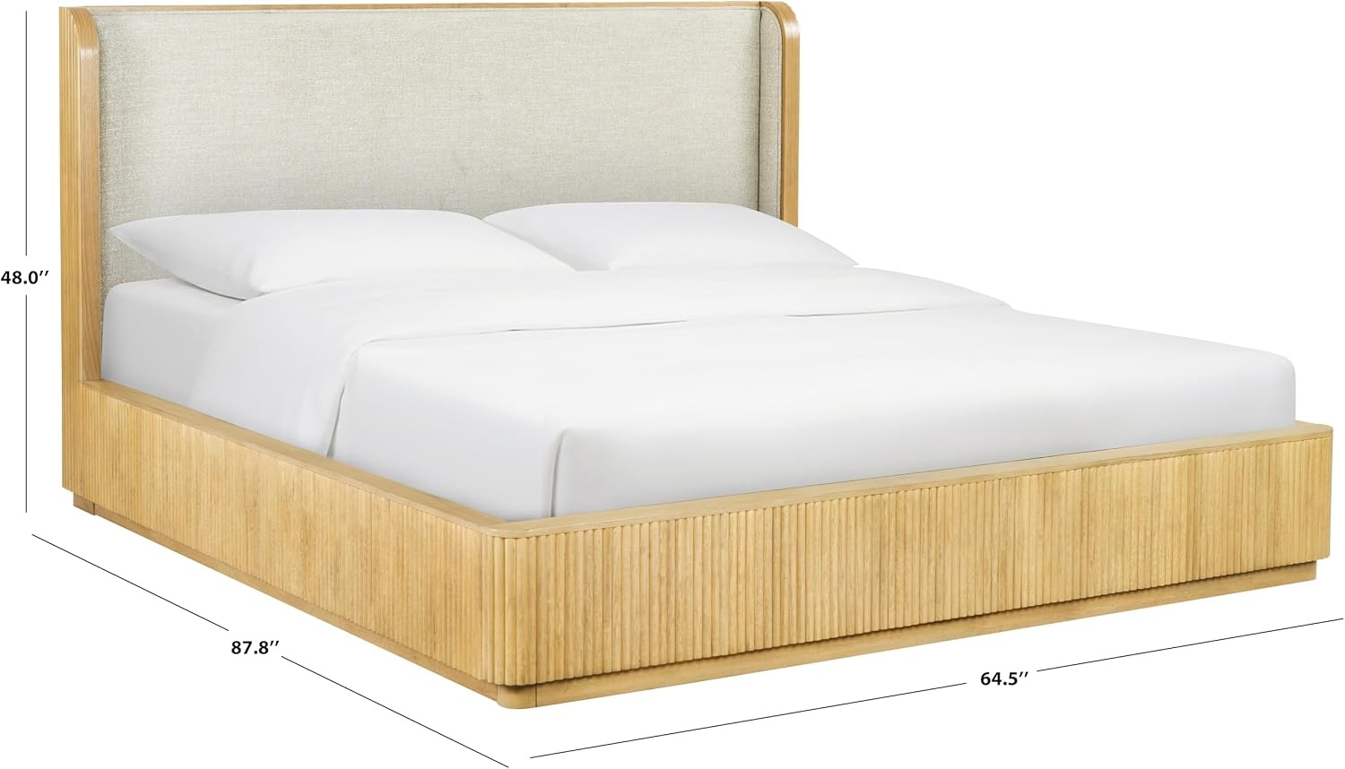 image:imageSAFAVIEH Couture Collection Barrymore Greige Oak amp Taupe Reeded Wood Upholstered Queen Bed Modern Platform Bed Frame with Textured Wood Detail SFV2227AQGreige OakTaupe