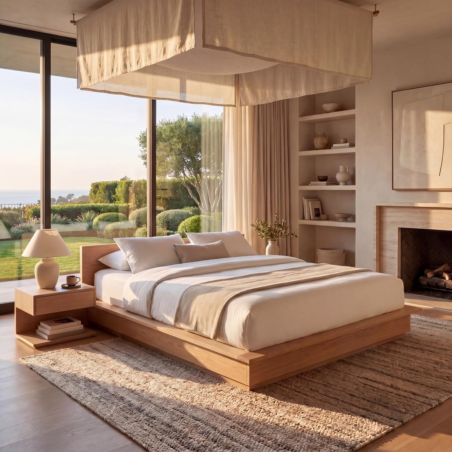 image:imageSAFAVIEH Couture Collection Celsia Natural Wood Queen Bed Frame Platform Design No Box Spring Needed BSC2002AQNatural