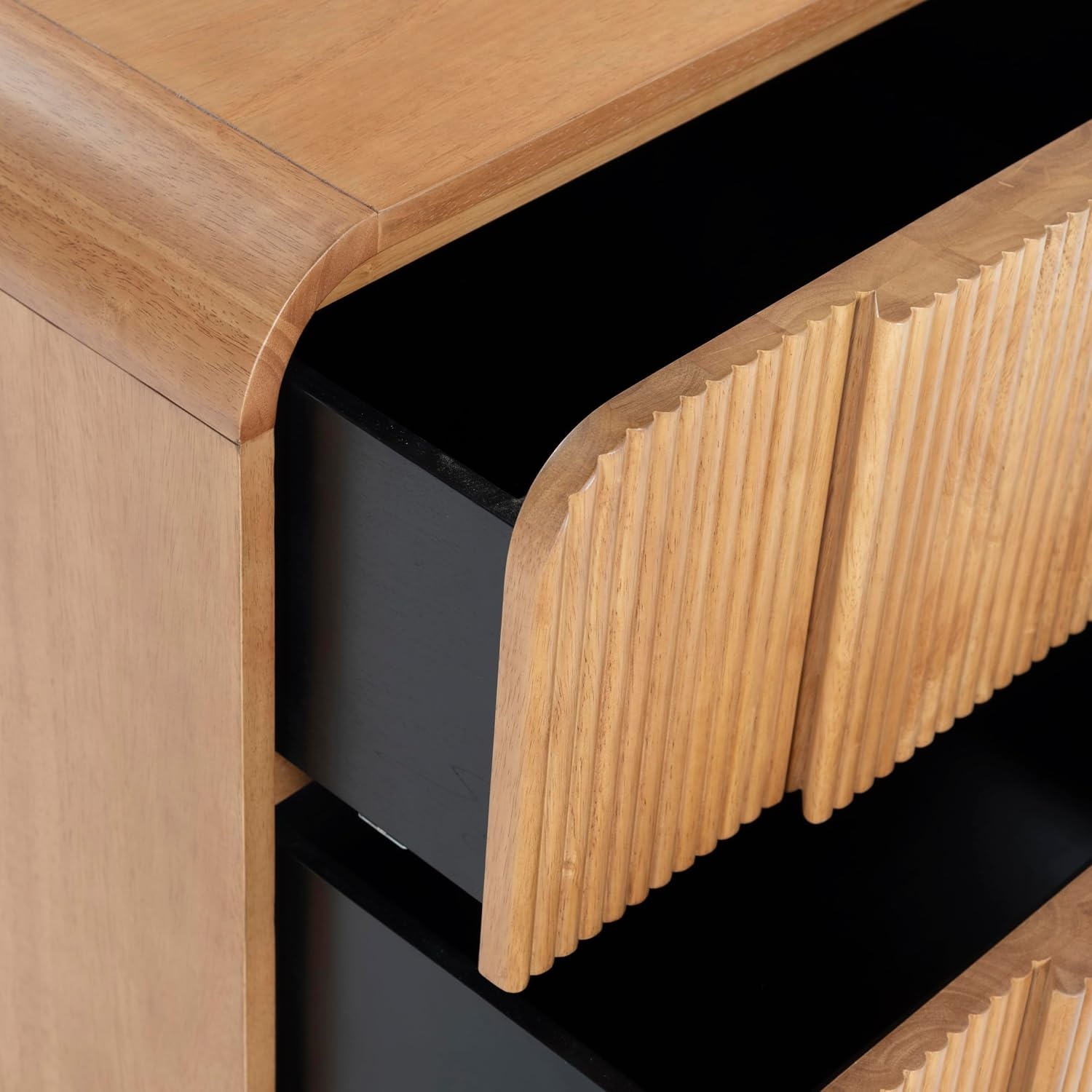 image:imageSAFAVIEH Couture Collection Vitale Natural Reeded Wood Nightstand 2 Drawers Modern Accent Bedroom Side Table Fully Assembled SFV4259ANatural