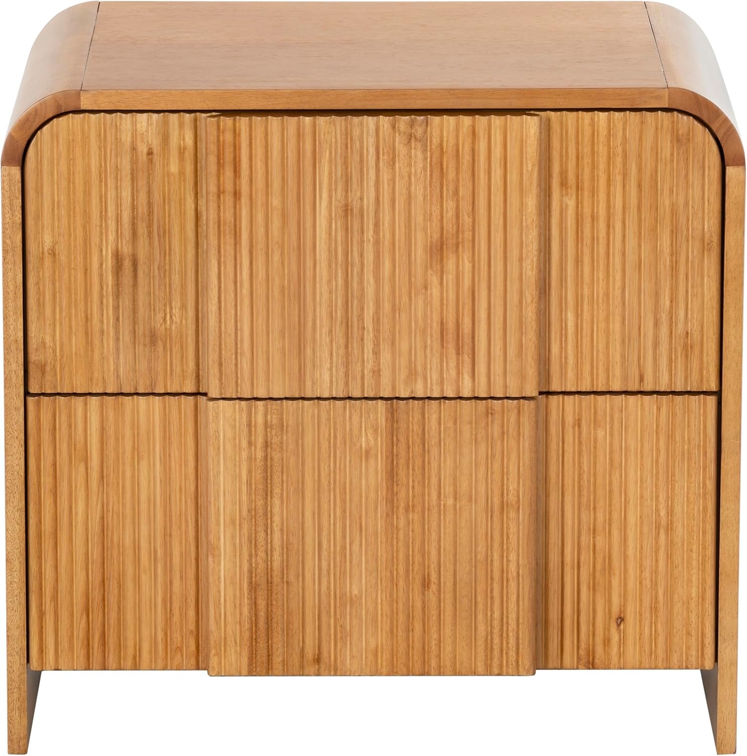image:imageSAFAVIEH Couture Collection Vitale Natural Reeded Wood Nightstand 2 Drawers Modern Accent Bedroom Side Table Fully Assembled SFV4259ANatural