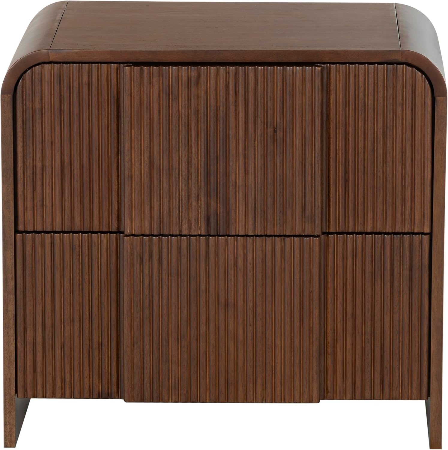 image:imageSAFAVIEH Couture Collection Vitale Natural Reeded Wood Nightstand 2 Drawers Modern Accent Bedroom Side Table Fully Assembled SFV4259AWalnut