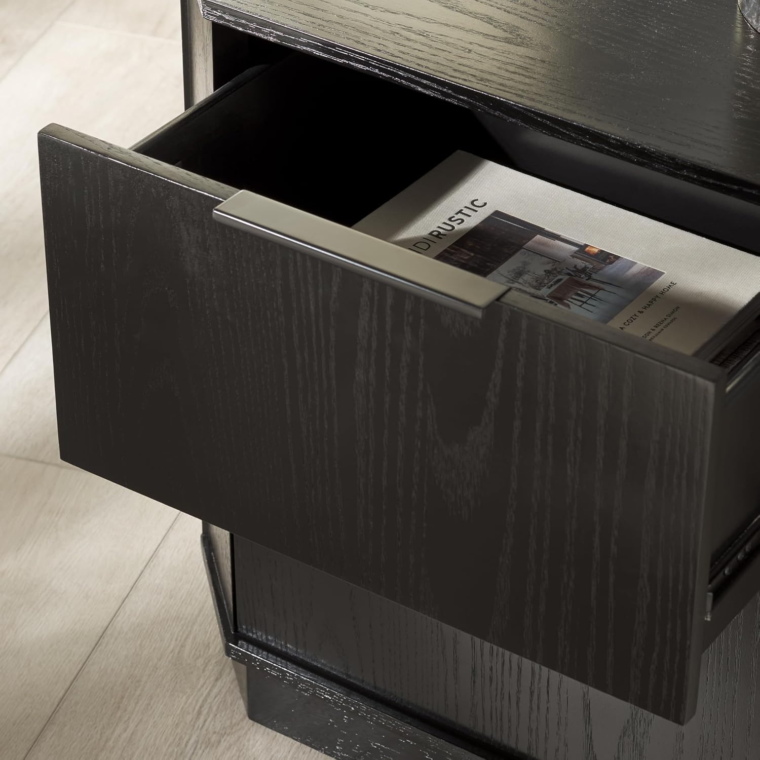 image:imageSAFAVIEH Couture Collection Aerilyn Black Curved Front 2Drawer Nightstand Fully AssembledBlack