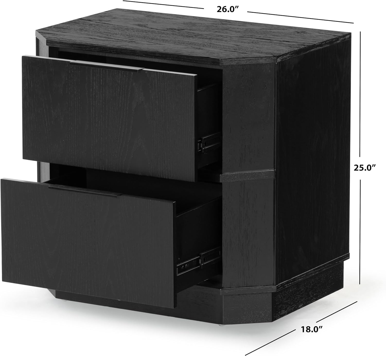 image:imageSAFAVIEH Couture Collection Aerilyn Black Curved Front 2Drawer Nightstand Fully AssembledBlack