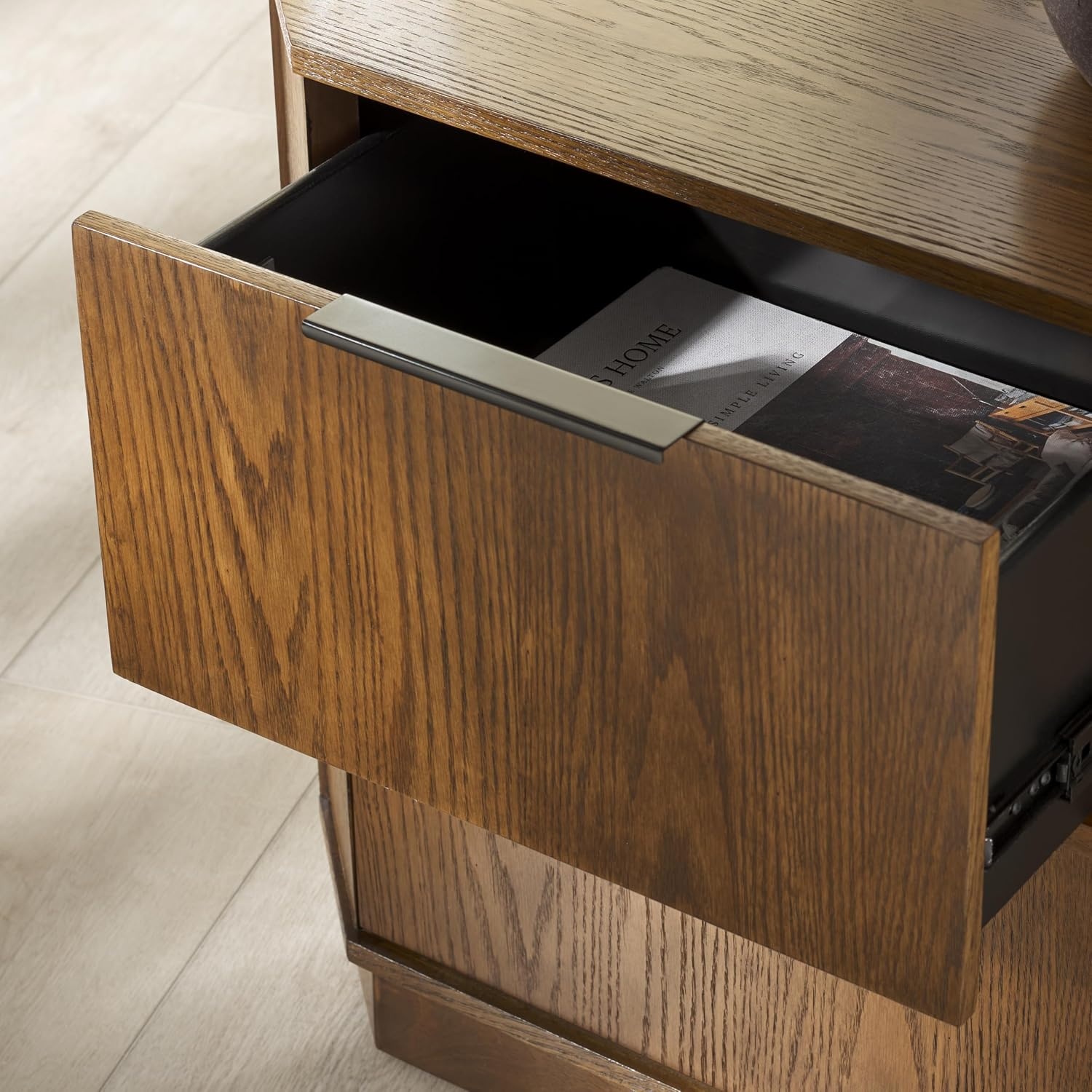 image:imageSAFAVIEH Couture Collection Aerilyn Black Curved Front 2Drawer Nightstand Fully AssembledMedium Oak