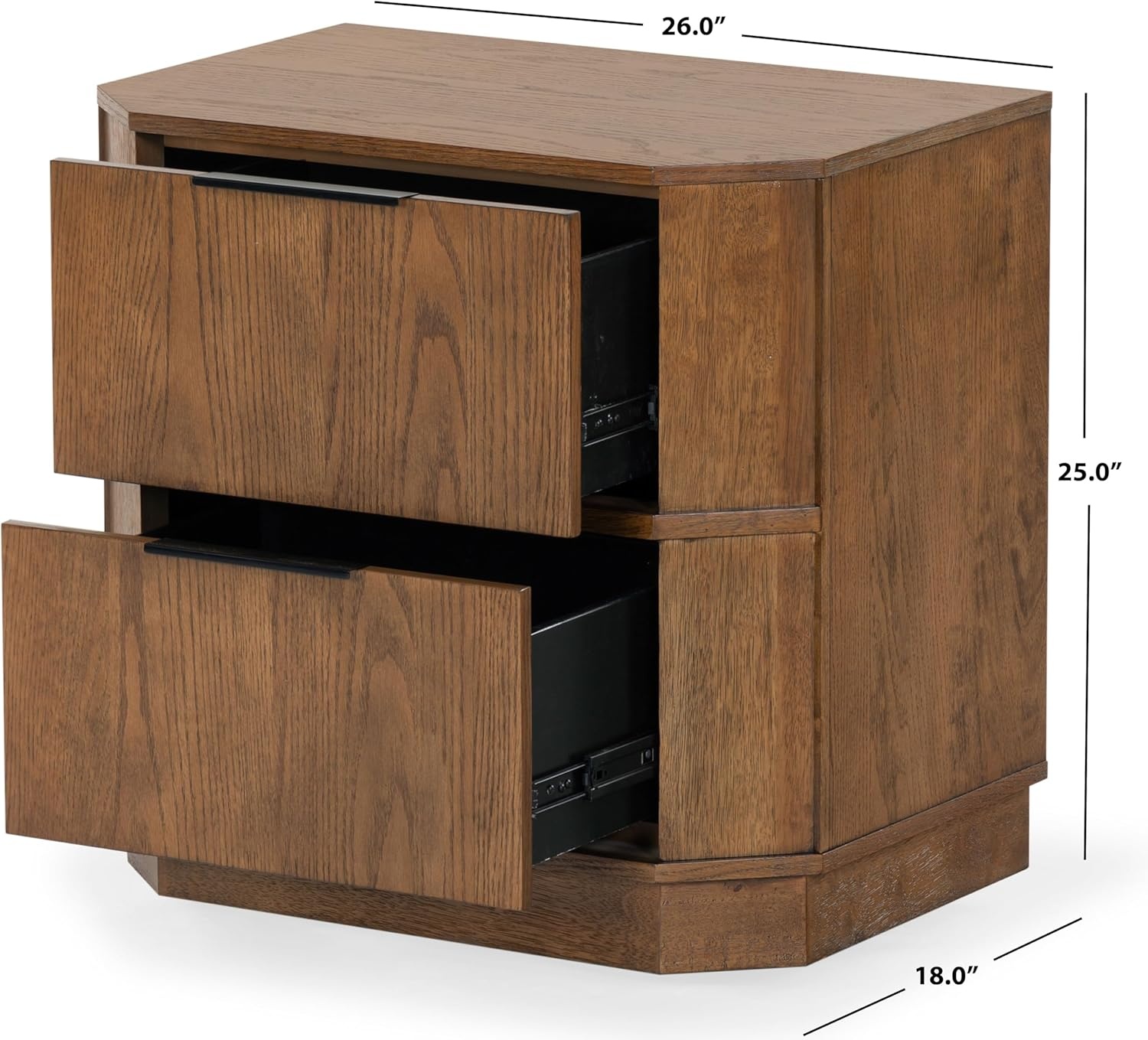image:imageSAFAVIEH Couture Collection Aerilyn Black Curved Front 2Drawer Nightstand Fully AssembledMedium Oak