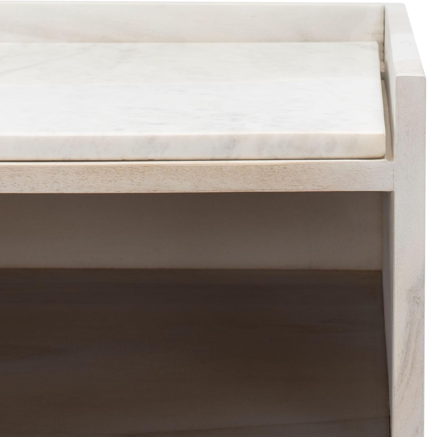 image:imageSAFAVIEH Couture Collection Cora Rose White Wash and White Marble 2Drawer NightstandWhite Washed