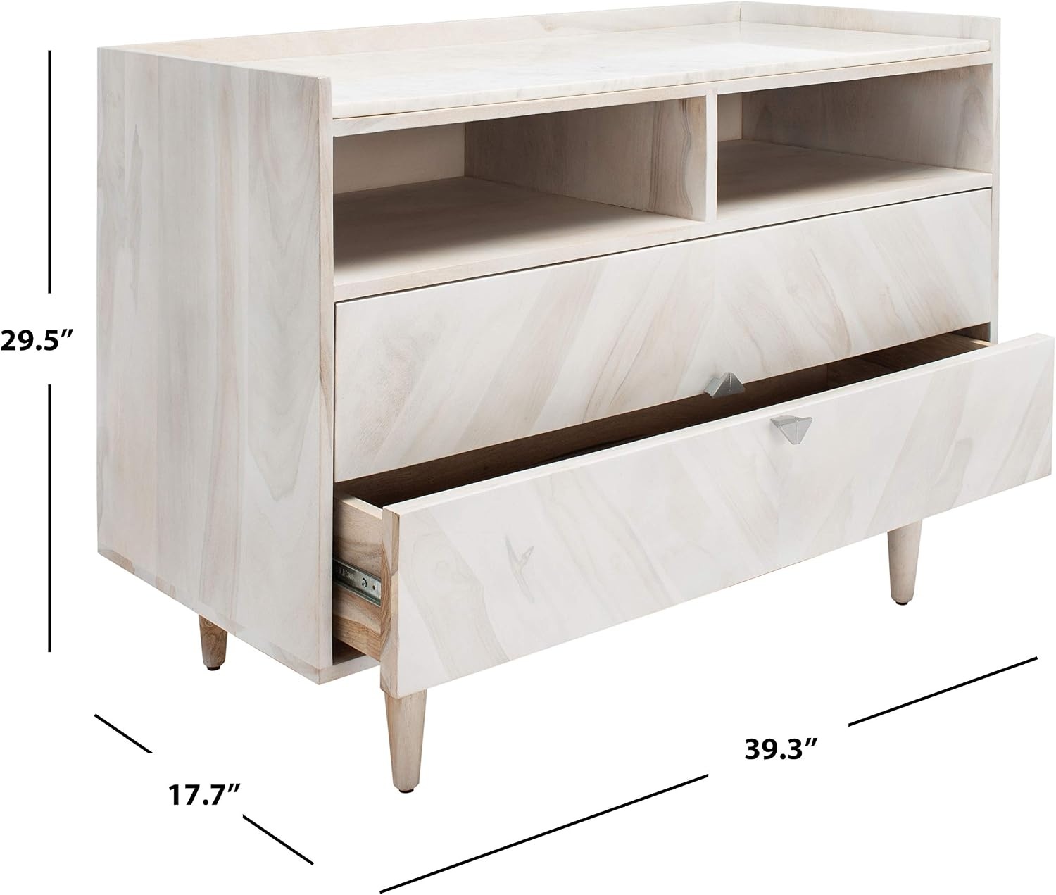 image:imageSAFAVIEH Couture Collection Cora Rose White Wash and White Marble 2Drawer NightstandWhite Washed
