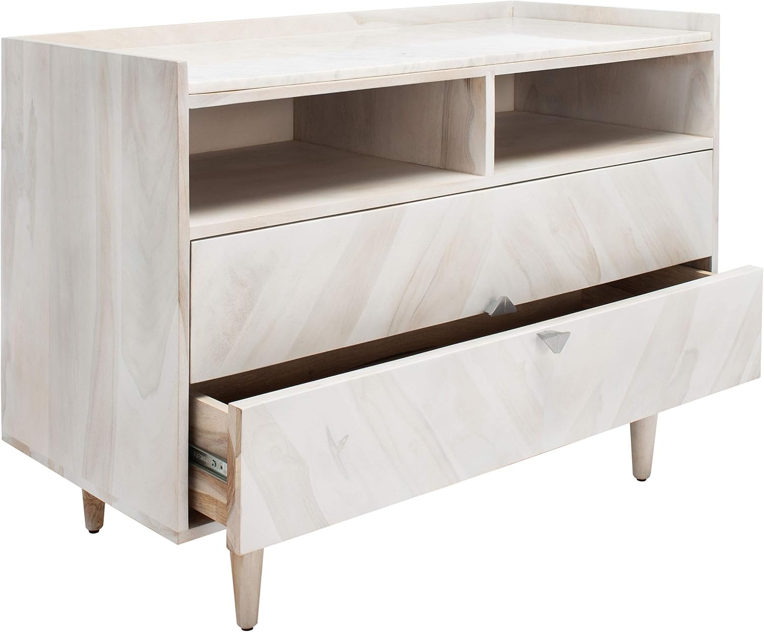image:imageSAFAVIEH Couture Collection Cora Rose White Wash and White Marble 2Drawer NightstandWhite Washed