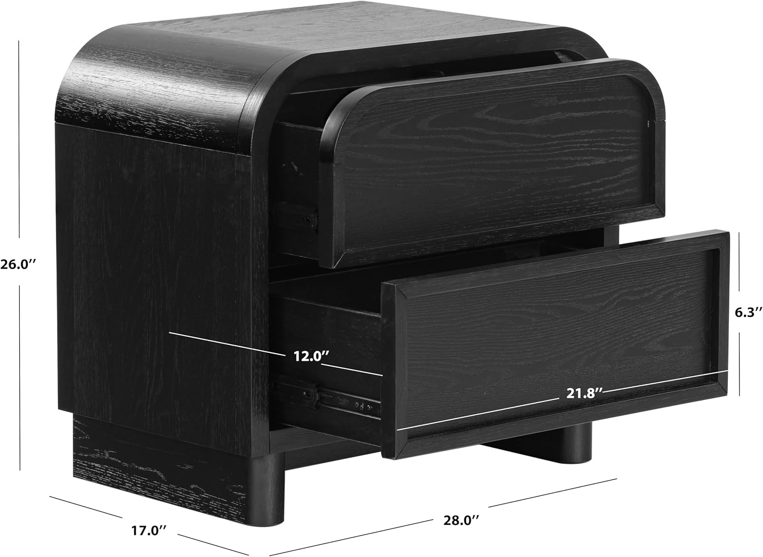 image:imageSAFAVIEH Couture Collection Dinah Black 2Drawer Accent Table Nightstand Fully AssembledBlack