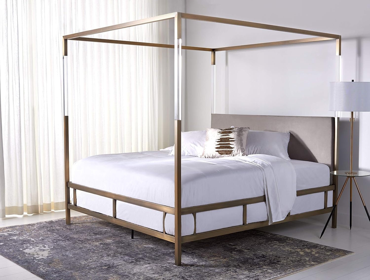 image:imageSAFAVIEH Couture Collection Dorothy GoldGrey Acrylic Canopy Queen Size BedGoldGrey