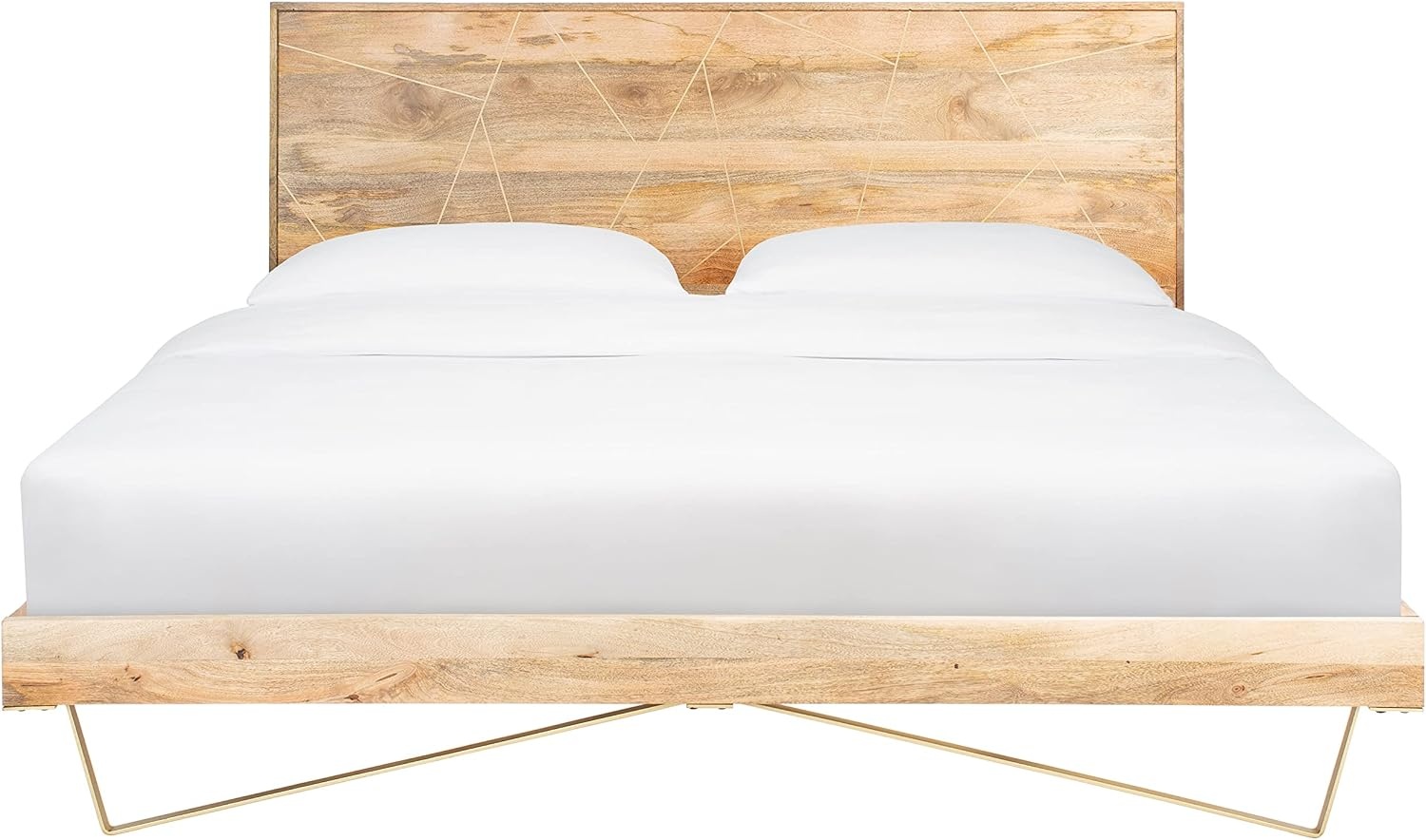 image:imageSAFAVIEH Couture Home Collection Marigold MidCentury Natural WoodBrass Hairpin Leg Queen BedNaturalBrass
