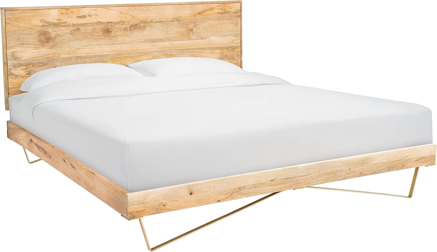 image:imageSAFAVIEH Couture Home Collection Marigold MidCentury Natural WoodBrass Hairpin Leg Queen BedNaturalBrass