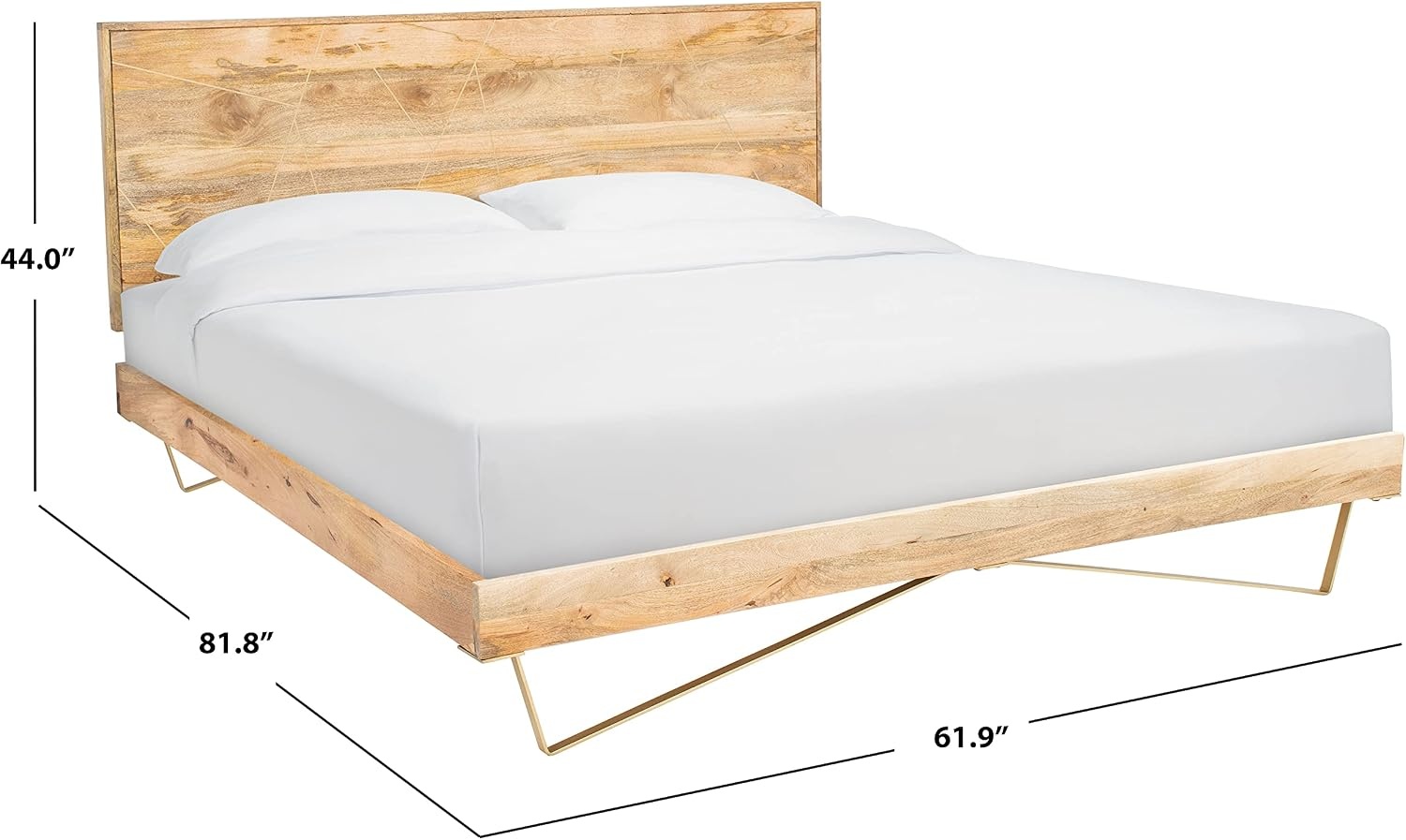 image:imageSAFAVIEH Couture Home Collection Marigold MidCentury Natural WoodBrass Hairpin Leg Queen BedNaturalBrass
