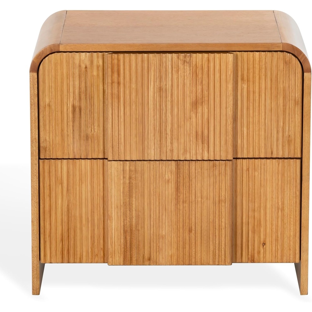 image:imageSAFAVIEH Couture Collection Vitale Natural Reeded Wood Nightstand 2 Drawers Modern Accent Bedroom Side Table Fully Assembled SFV4259ANatural