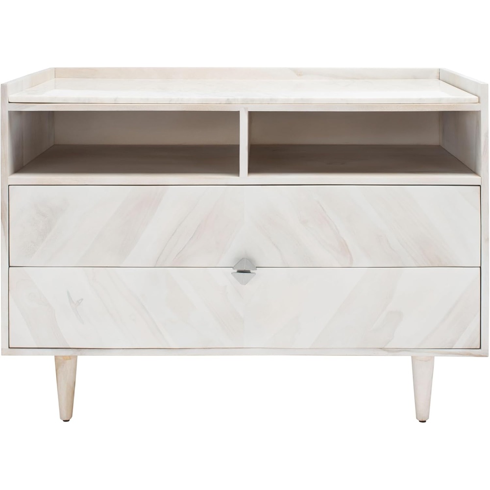 image:imageSAFAVIEH Couture Collection Cora Rose White Wash and White Marble 2Drawer NightstandWhite Washed