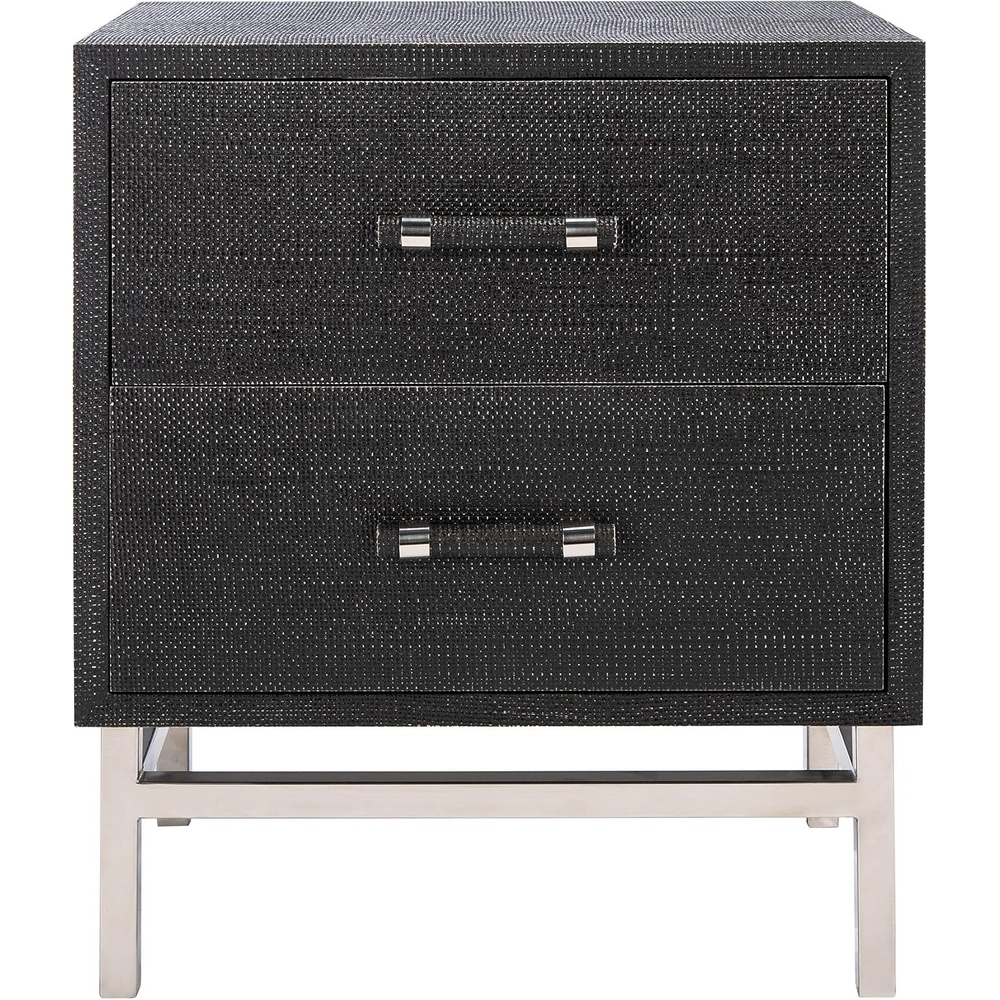 image:imageSAFAVIEH Couture Home Collection Ranger Faux Raffia 2Drawer Nightstand BlackSilverBlack Silver
