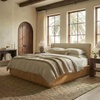 SAFAVIEH Couture Collection – Barrymore Greige Oak & Taupe Reeded Wood Upholstered Queen Bed, Modern Platform Bed Frame with Textured Wood Detail (SFV2227A-Q)(Greige Oak/Taupe)