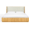 SAFAVIEH Couture Collection – Barrymore Greige Oak & Taupe Reeded Wood Upholstered Queen Bed, Modern Platform Bed Frame with Textured Wood Detail (SFV2227A-Q)(Greige Oak/Taupe)