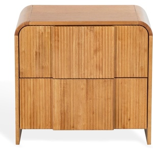 SAFAVIEH Couture Collection – Vitale Natural Reeded Wood Nightstand, 2 Drawers, Modern Accent Bedroom Side Table, Fully Assembled (SFV4259A)(Natural)