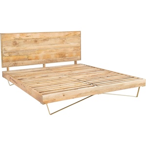 SAFAVIEH Couture Home Collection Marigold Mid-Century Natural Wood/Brass Hairpin Leg Queen Bed(Natural/Brass)