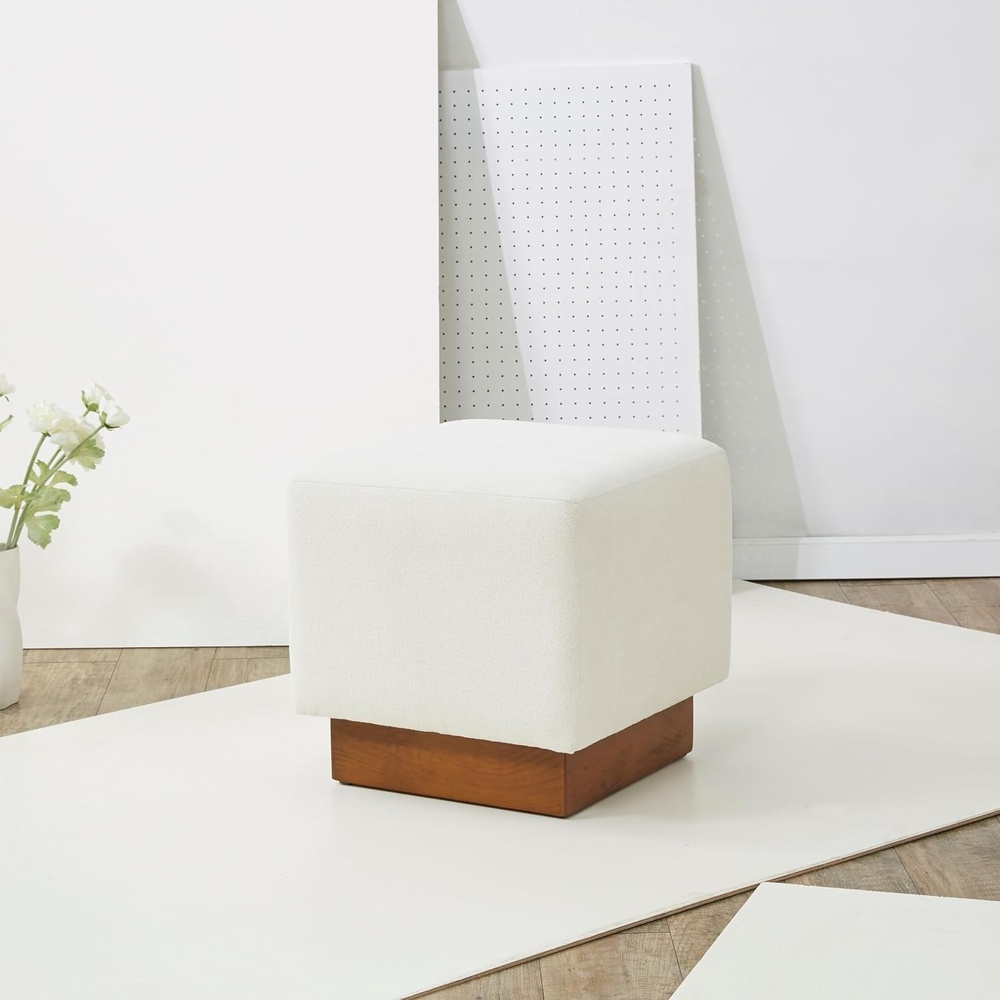 image:imageSAFAVIEH Couture Collection Natalya Dark Brown BoucleWalnut Brown Square Ottoman Fully AssembledIvoryWalnut